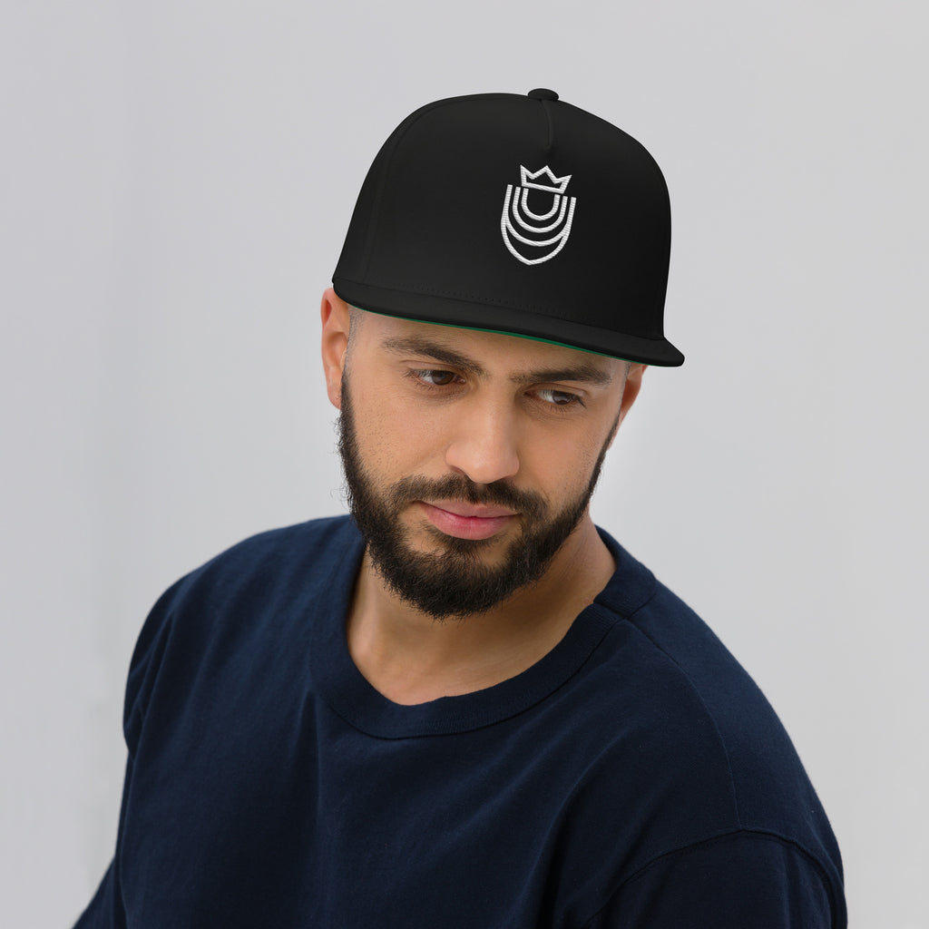 Rooted Logo Embroidered – White – Flat Bill Hat