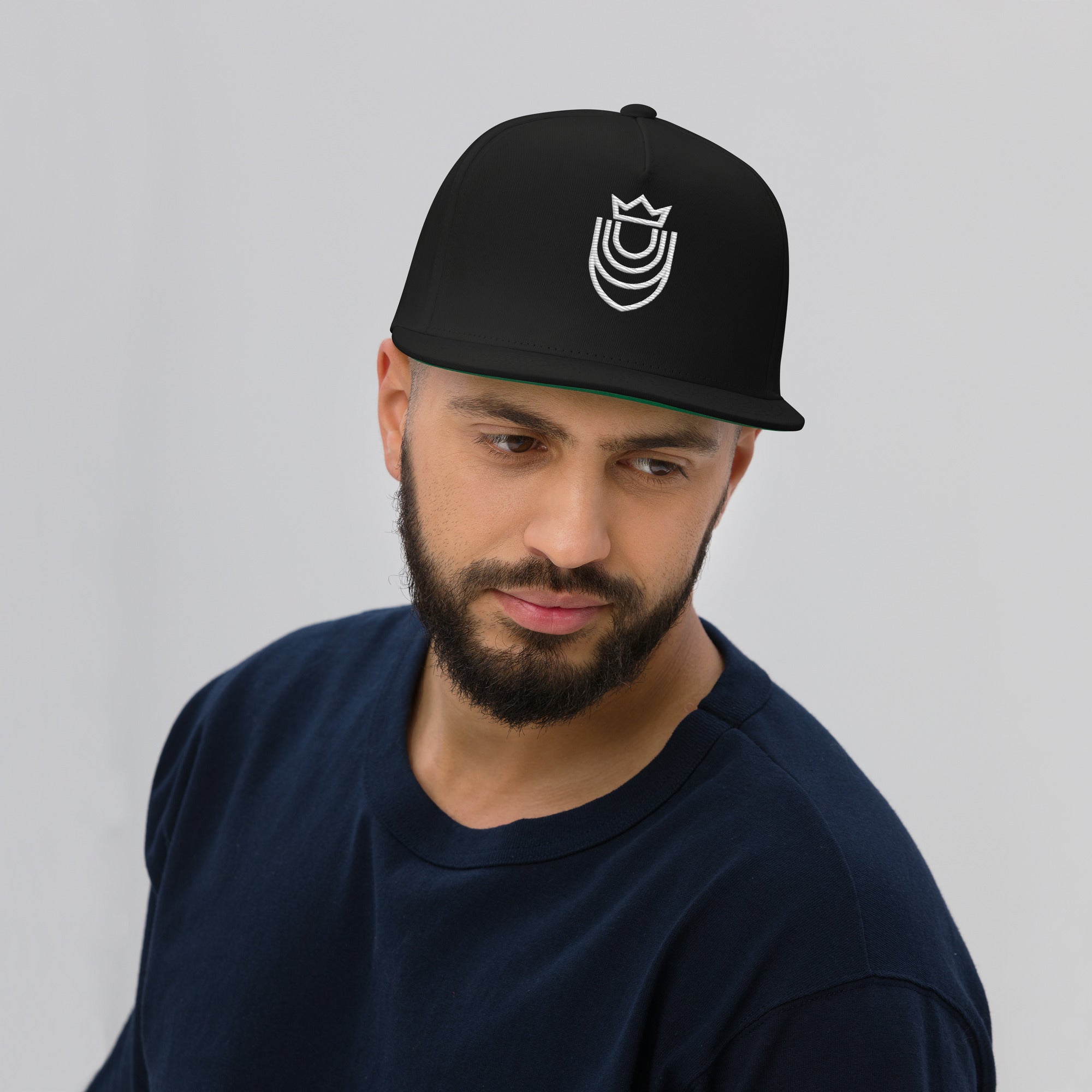 Rooted Logo Embroidered – White – Flat Bill Hat