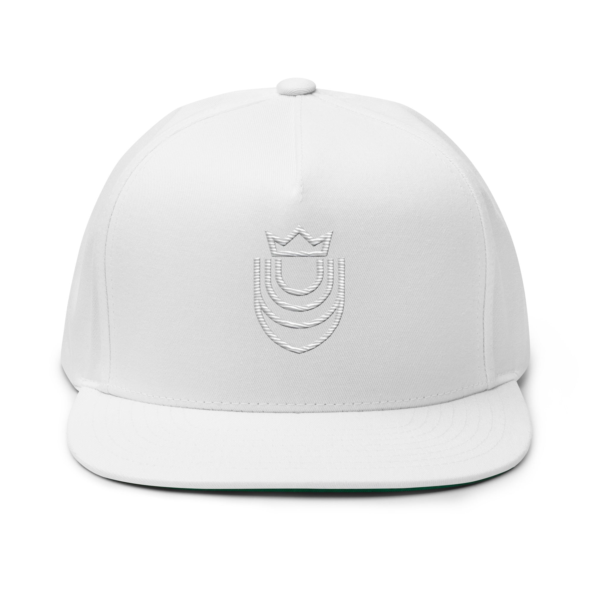 Rooted Logo Embroidered – White – Flat Bill Hat
